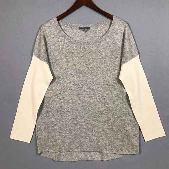 Vince WOOL CASHMERE Sweater Womens Size Medium Colorblock Gray Beige Bateau Neck - Picture 11 of 11